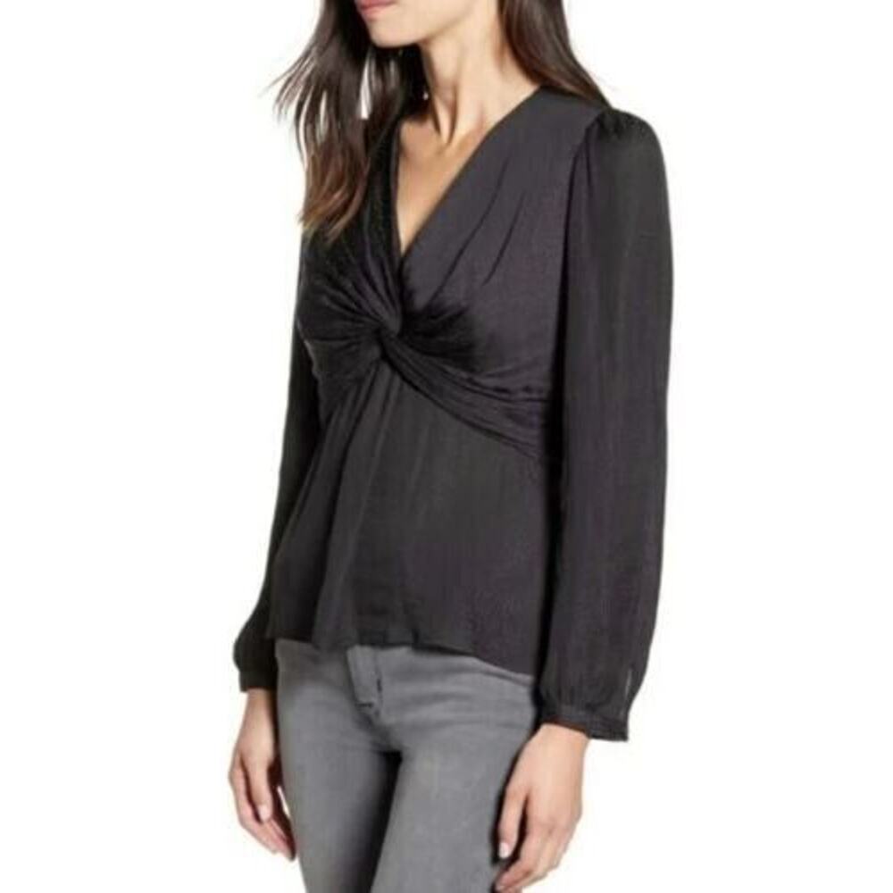 Chelsea28 Women's Twist Front Long Sleeve V-Neck Blouse In Black Dot Medium $79‎